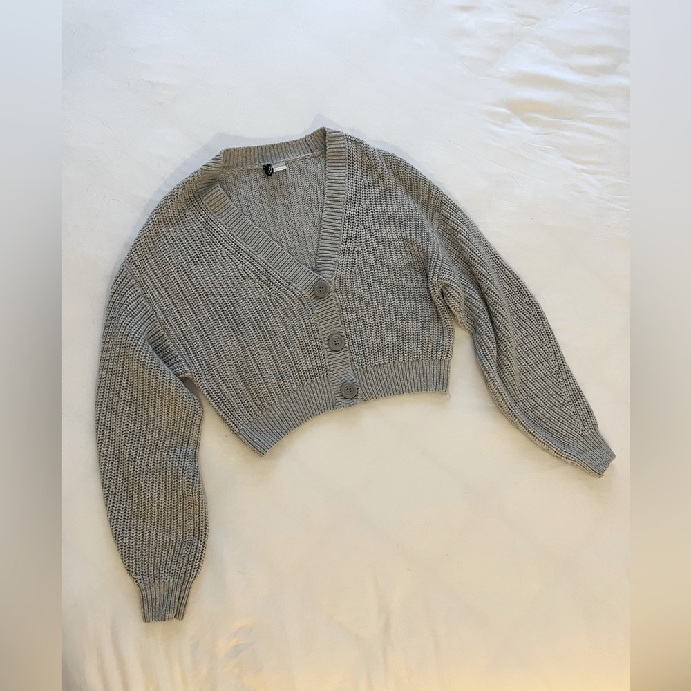 Gray Cropped Oversized Cardigan
